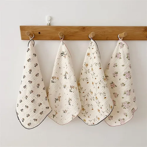 Vista 16 de BuLuTu - Paños de limpieza reutilizables 100% algodón muselina para cocina, 4 unidades, paños de cocina con estampado floral dulce, paños de esponja