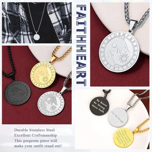 Vista 5 de FaithHeart Collar con colgante de lobo vikingo nórdico para hombres y mujeres, acero inoxidable, chapado en oro de 18 quilates, joyería con embalaje