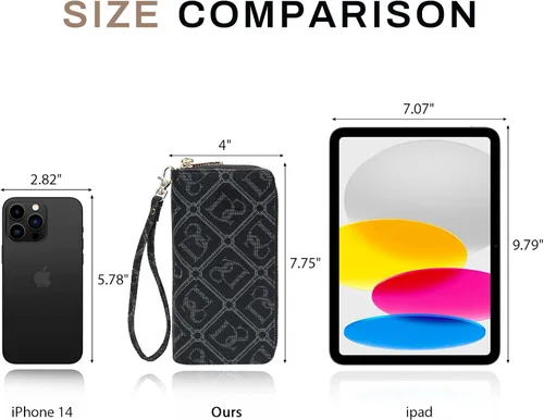 Vista 3 de Dasein Cartera con bloqueo RFID para mujer, bolsa de mano de gran capacidad, funda para teléfono con correa para la muñeca, Ds-negro, Cartera