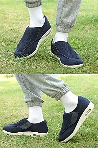 Vista 7 de youyun Zapatos para diabéticos para hombres mayores, anchos para hombres, zapatos para caminar, zapatos de cierre ajustable, transpirables, ligeros