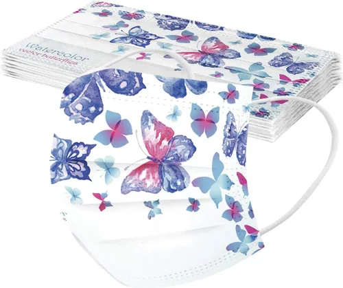 Vista 5 de 50 mascarillas desechables de mariposa para adultos, transpirables, desechables, diseños de mariposas (Estilo-07)