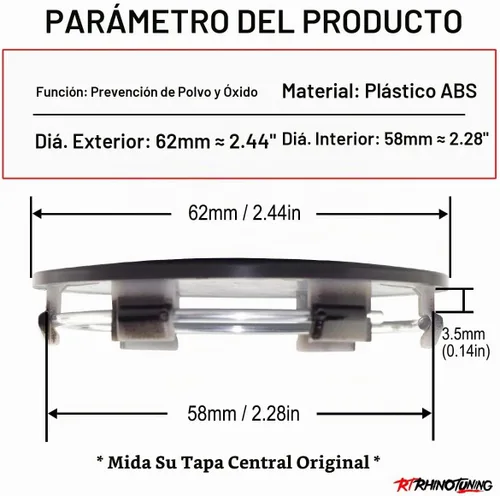 Vista 2 de RTRHINOTUNING 4 tapas centrales de rueda de 2.441 in compatibles con Rays Volk Racing TE37 de 15" y 16", OD: 2.44" (62 mm) ID: 2.28" (58 mm) Tapas