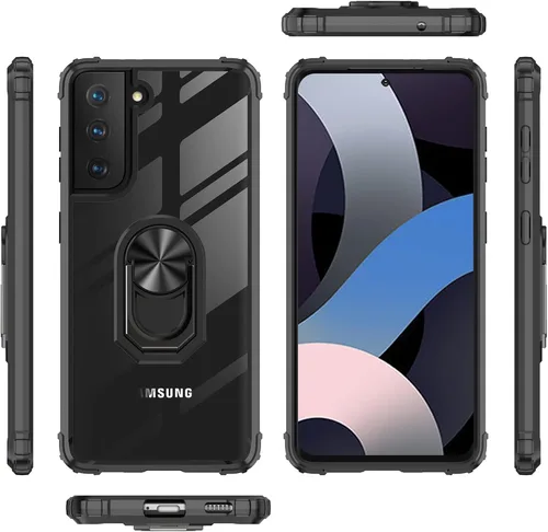 Vista 8 de Funda transparente con función atril para Samsung Galaxy S21 FE 5G, protección contra caídas para Galaxy S21 Fe, parachoques flexible + parte Negro