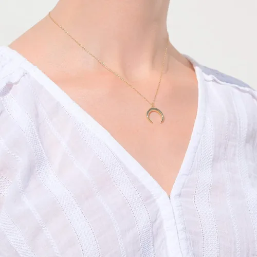 Vista 2 de Collar de luna para mujer, collar delicado de cuerno doble de media luna de oro de 18 quilates