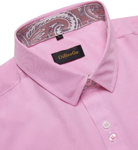 Vista 5 de DiBanGu Camisa casual de manga larga con botones para hombre, camisa de vestir de ajuste regular