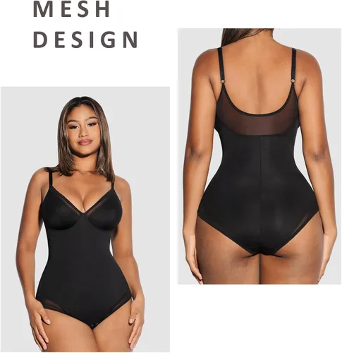 Vista 3 de FeelinGirl Body para mujer con cuello en V profundo, sin costuras, sin mangas, moldeador de cuerpo, control de abdomen