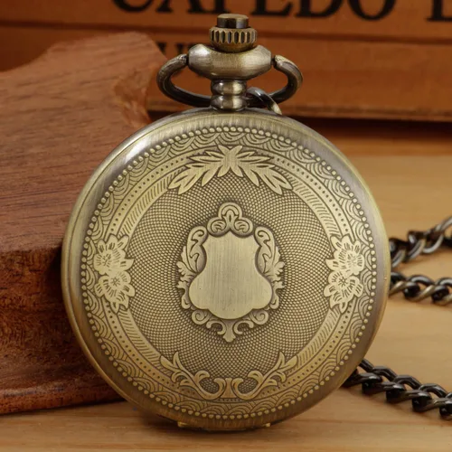 Vista 3 de Reloj de bolsillo de cuarzo para hombre, esfera digital romana negra con cadena, Marrón, Retro