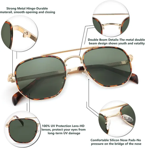 Vista 8 de FEISEDY Gafas de sol Aviador Hombres Mujeres 70s Gafas de sol Cuadrado Marco UV400 Protección B2953