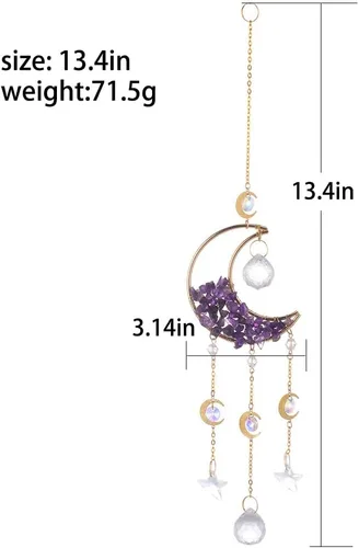 Vista 6 de WEISIPU Atrapasoles hecho a mano con cristal de luna, prisma de estrella, atrapasoles de arco iris, colgantes para ventana, jardín, hogar, patio