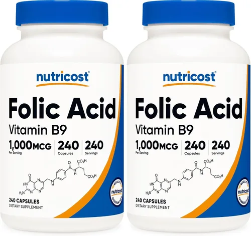 Vista 10 de Nutricost ácido fólico (Vitamina B9) 1000 mcg, 240 Cápsulas, 1 botella, 1