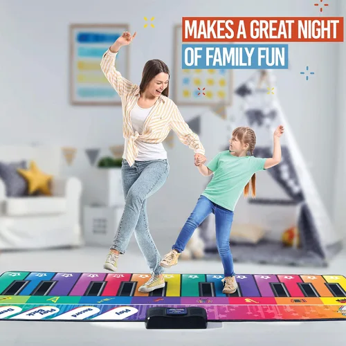 Vista 3 de Play22 Alfombrilla de piano de suelo de 6 pies para niños pequeños, tapete de juego de piano gigante, 24 teclas, 8 instrumentos musicales, volumen