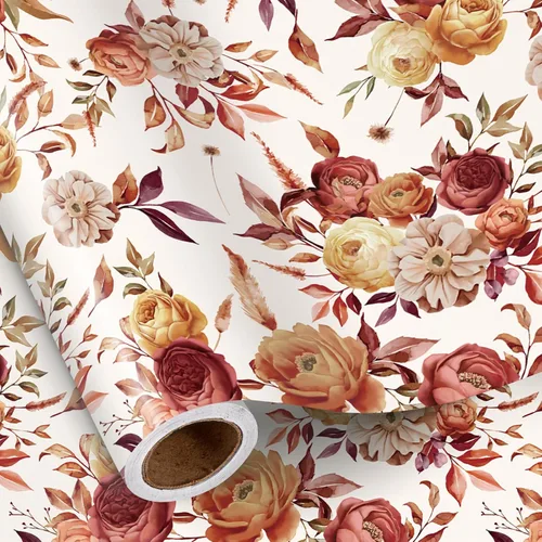 Vista 17 de RUSPEPA Papel de regalo reversible floral para niñas y mujeres, mini rollo, acuarela azul floral y azul sólido papel de regalo para cumpleaños