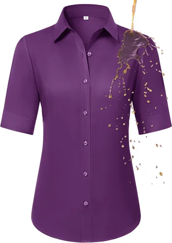 Vista 22 de Camisas con botones para mujer, ajustadas, de manga corta, con cuello, sin arrugas