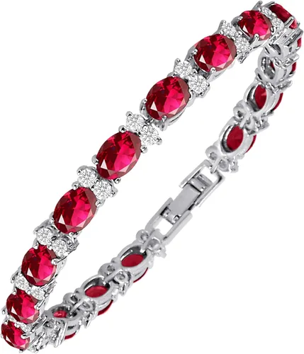 Vista 14 de Pulseras de tenis KEZEF para mujer - Circunita cúbica - Gemas ovaladas de 7x5mm - Circunita cúbica redonda de 2.50mm color blanco - Latón bañado