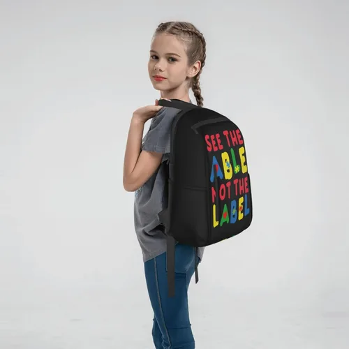 Vista 7 de Please Be Patient I Have Autism Mochila mochila de gran capacidad mochila ligera para uso diario y escuela color negro Ver la conciencia Capaz No