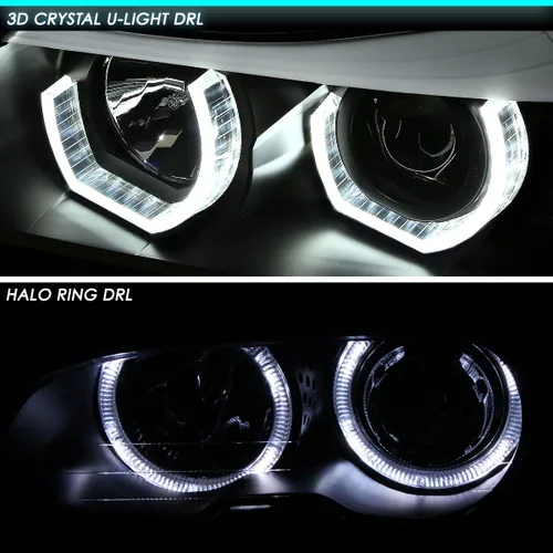 Vista 3 de DNA MOTORING HL-3D-E9005-BK - Faros delanteros negros con anillo de halo 3D, haz alto y bajo, con señales de giro ámbar, compatibles con BMW 323i