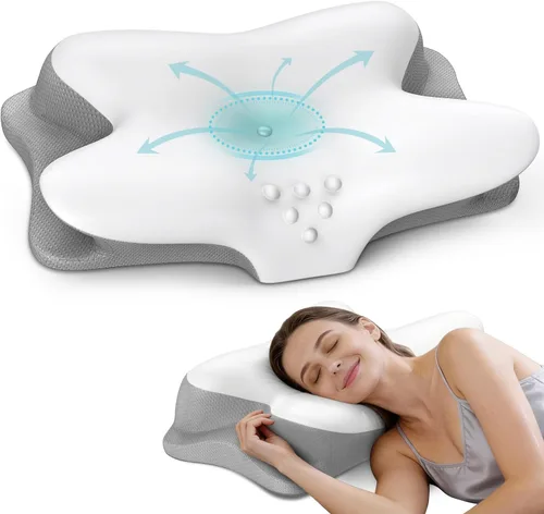 Vista 12 de Almohada cervical para el cuello para aliviar el dolor, almohada ergonómica para dormir de lado para dormir, almohada ortopédica de apoyo