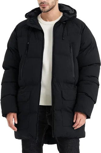 Vista 11 de Abrigo largo de invierno con capucha para hombre, chaqueta acolchada cálida resistente al agua para clima frío, parka
