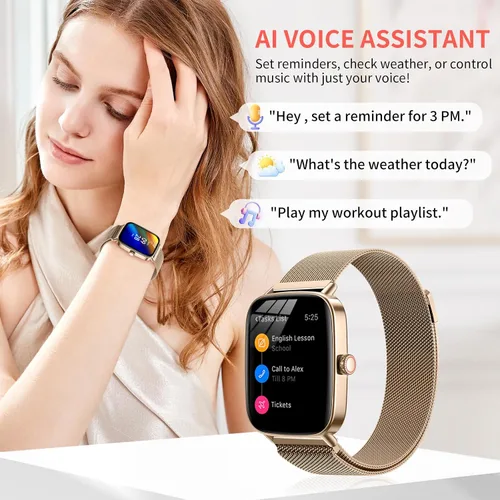 Vista 2 de Reloj inteligente para mujer Fitness Tracker dorado Bluetooth Make Answer Call, Waterproof, Android iPhone Samsung Compatible, Sleep Heart Rate