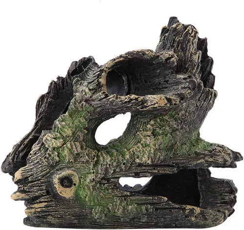 Vista 11 de Tronco de árbol de acuario, hueco de paisaje, tocón de madera, decoración de resina, escondite, cuevas, rocas, decoración, pecera, agujero, piedra