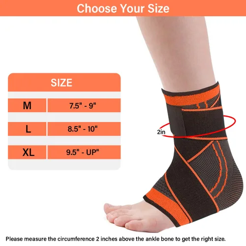 Vista 4 de Tobillera de compresión ajustable para hombres y mujeres, tobillera para fascitis plantar, tendón de Aquiles, esguince de tobillo, estabiliza Naranja