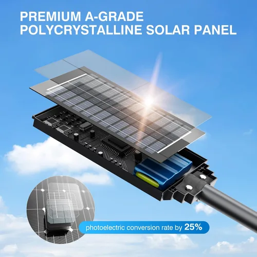 Vista 9 de OKPRO Farola solar de 5000 W para estacionamiento al aire libre, gran angular IP66 impermeable, 6500 K del atardecer al amanecer, LED con sensor