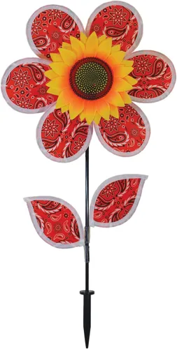 Vista 9 de Molinete con hojas de girasol púrpura "En la Briza" de 19 pulgadas. Incluye estaca para el suelo. Colorida flor para tu patio y jardín, 12", Rojo
