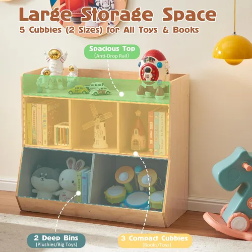 Vista 5 de Estante Montessori, organizador de almacenamiento de juguetes de madera contrachapada para libros, juguetes, estantería de 3 estantes, gabinete
