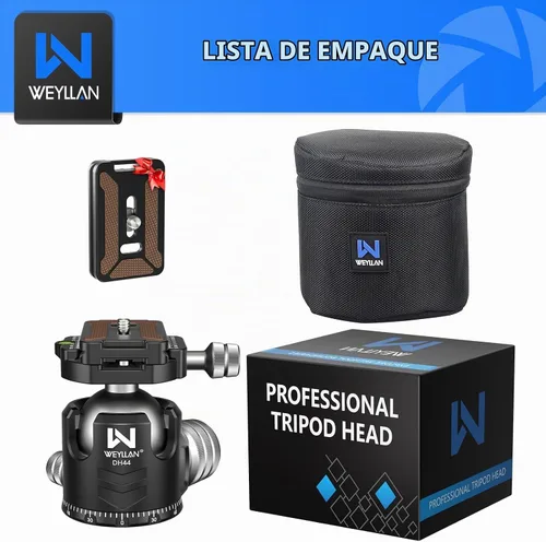 Vista 8 de Cabeza de trípode 44mm de perfil bajo, WEYLLAN DH44 cabeza de bola panorámica de 360 grados de metal con dos placas de liberación rápida, cabeza