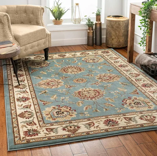 Vista 11 de Well Woven Alfombra de área oriental roja de Sultan Sarouk con diseño floral persa, formal, tradicional, fácil de limpiar, resistente a las manchas