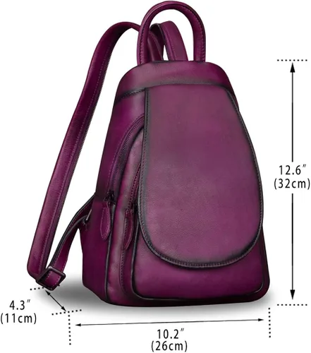 Vista 5 de Mochila de cuero para mujer, estilo vintage, hecha a mano, informal, pequeña mochila