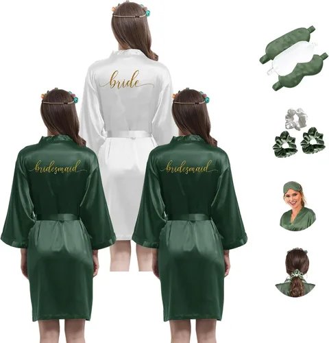 Vista 9 de Bata de novia para mujer, kimono, batas de satén para dama de honor, boda, fiesta, batas de novia, batas de seda
