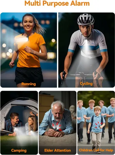 Vista 9 de TECKNET Alarma de seguridad personal de 135 dB con luz estroboscópica SOS para mujer, recargable e impermeable IPX4, luces de carrera con linterna
