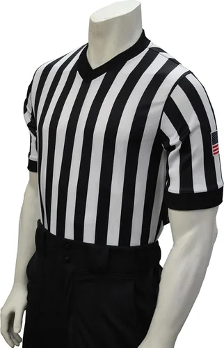 Vista 2 de Smitty - Camisa de árbitro de baloncesto con cuello en V para hombre y bandera de Estados Unidos