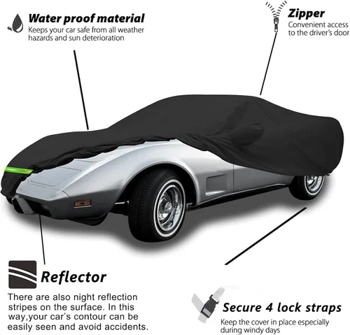 Vista 2 de YIXIN Fundas impermeables para automóvil para 1968-1982 C3 Corvette, cubierta de automóvil 190T cubre ajuste del cliente correa 100% impermeable