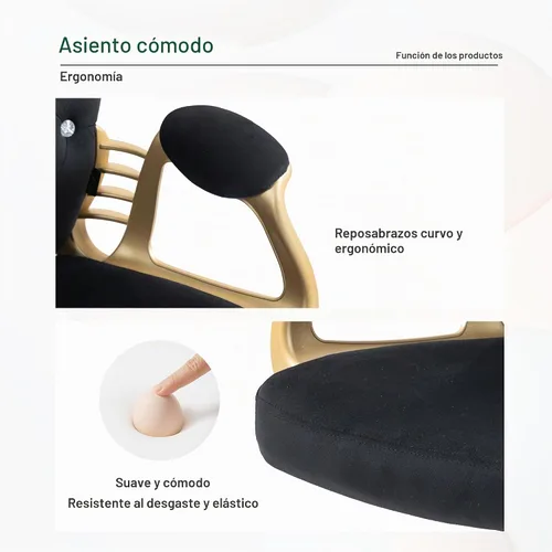 Vista 8 de Silla de oficina en casa,Silla de escritorio de terciopelo, cómoda silla de Negro