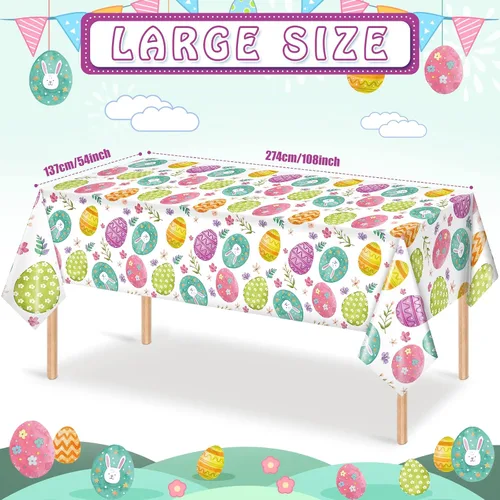 Vista 2 de Ragnhild Paquete de 3 manteles de Pascua, decoración de fiesta, mantel de plástico con huevos de Pascua, conejo, decoración de mesa, mantel