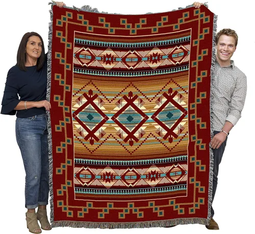 Vista 15 de Pure Country Weavers - Manta con fetiches - Inspirada en nativos americanos del suroeste - Manta tejida de regalo, algodón, 72x54, fabricada en EE.UU