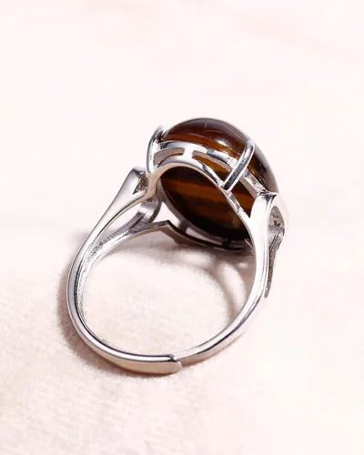 Vista 3 de Jewever Anillos de plata de ley 925 para mujeres y hombres anillo de piedra de ojo de tigre auténtico anillo de ansiedad joyería unisex ajustable