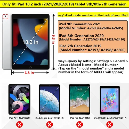 Vista 2 de Funda para niños para iPad de 9ª/8ª/7ª generación de 10.2 pulgadas con mango giratorio/soporte, ligera, suave, espuma EVA, a prueba de golpes, 01#