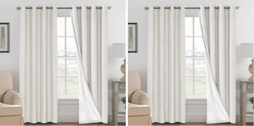 Vista 237 de H.VERSAILTEX Cortinas 100% opacas con aislamiento térmico, texturizadas, de lino, con bloqueo completo de calor y luz, para sala de estar y Negro