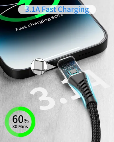 Vista 9 de Cable USB a USB C de 1 pie, paquete de 5 cables cortos de 8 pulgadas USB-C de 60 W de carga rápida para iPhone 18 Pro Max, iPhone Duo 17 16 15