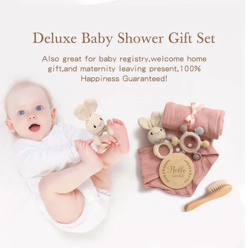 Vista 3 de EERKEOD Set de regalo para bebé recién nacido, juego de baño esencial para bebé recién nacido con manta de bebé, sonajero para bebé, regalo