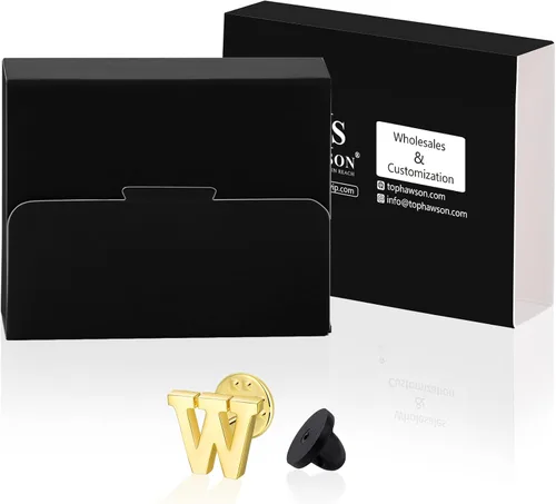 Vista 6 de Pin de solapa inicial para hombres y mujeres, broches para trajes de hombre, botones de metal en tono dorado de 18 quilates y plata.