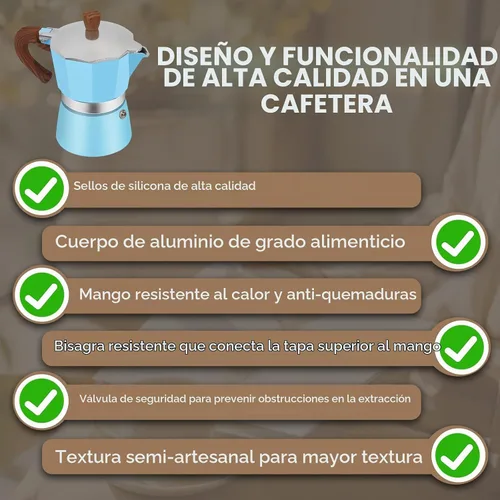 Vista 7 de Cafetera de aluminio con 3 tazas de 150ml (5.1 fl oz) Moka Pot Express, cafetera de café expreso para estufa, colorida cafetera italiana