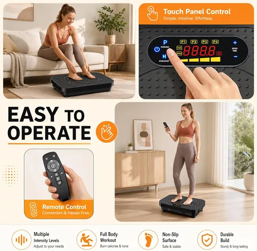 Vista 6 de Vibration Plate Exercise Machine, 999 Speeds Whole Body Workout Platform with 330LBS