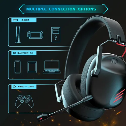 Vista 3 de Auriculares inalámbricos para juegos para PC, PS5, PS4, Mac, Nintendo Switch, auriculares para juegos con micrófono, auriculares Bluetooth 5.3
