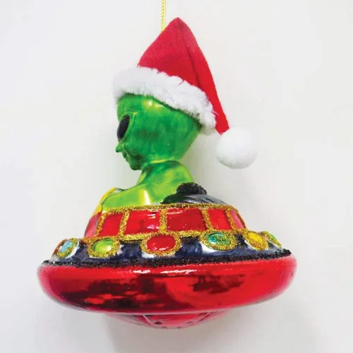 Vista 5 de Adorno de Navidad de vidrio de alienígena y OVNI