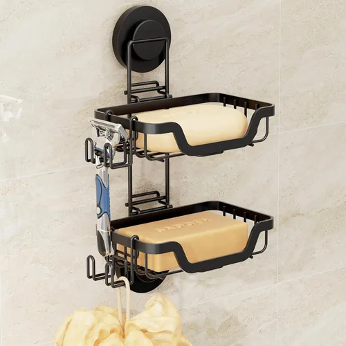 Vista 11 de LEVERLOC Soporte para jabón, jabonera para ducha, soporte de jabón con Negro