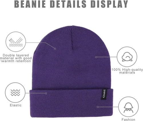 Vista 29 de Gorros de lana para mujeres y hombres, unisex, de punto suave, con puños, diseño de calavera, elástico, color sólido, sombreros de invierno